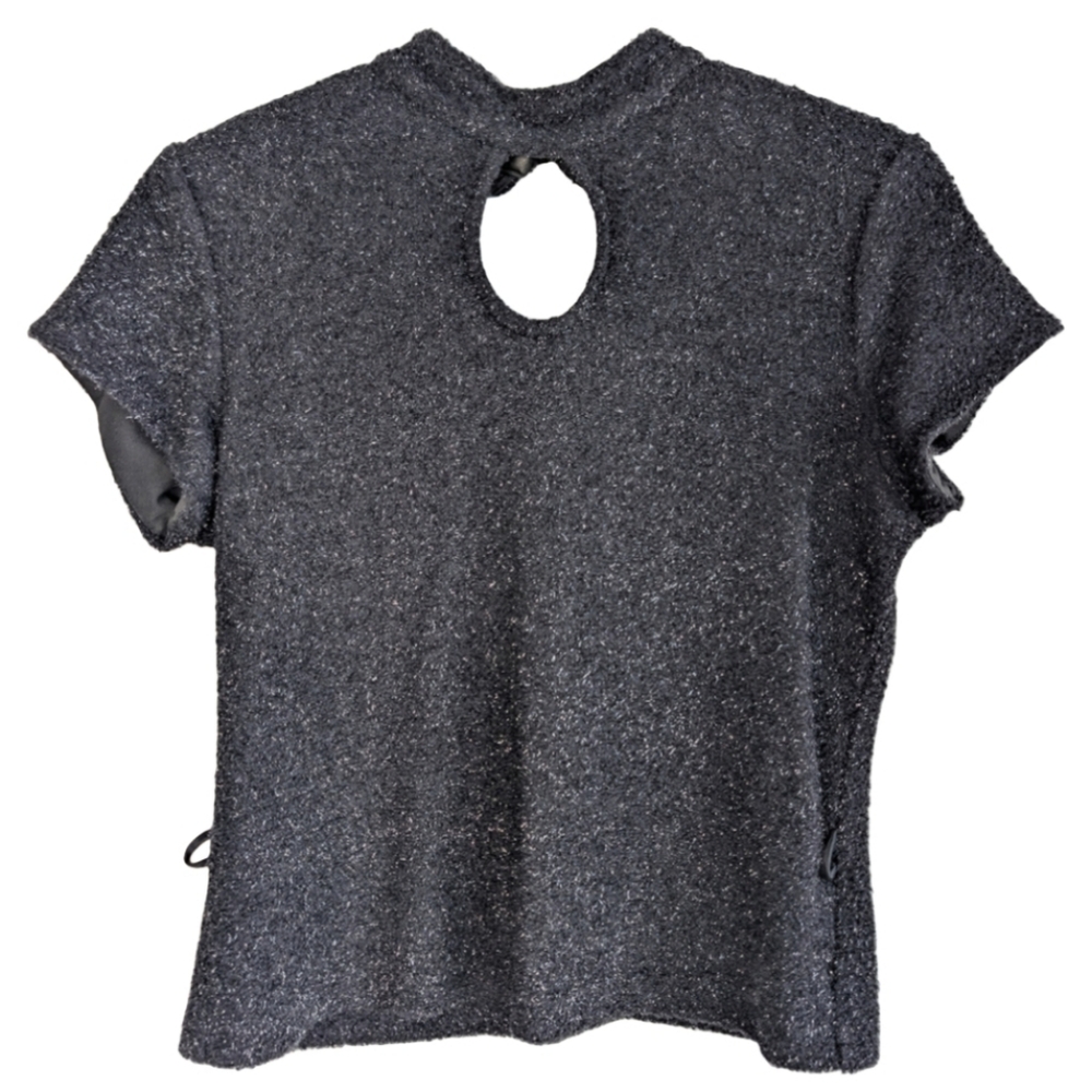 Vintage Cartise‎ Women's Size 12 Black Fuzzy Metallic Sparkle Keyhole Top